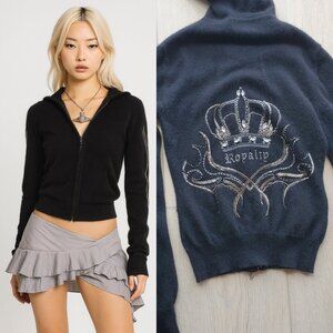 Raw 7 Black 100% Cashmere Bling Full Zip Hoodie